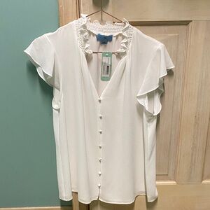 CeCe Ivory Ruffle Sleeve Button Blouse